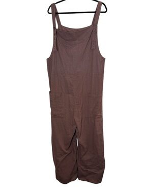 Rhea Chocolate Wide-Leg Lagenlook Cotton Overalls sz O/S